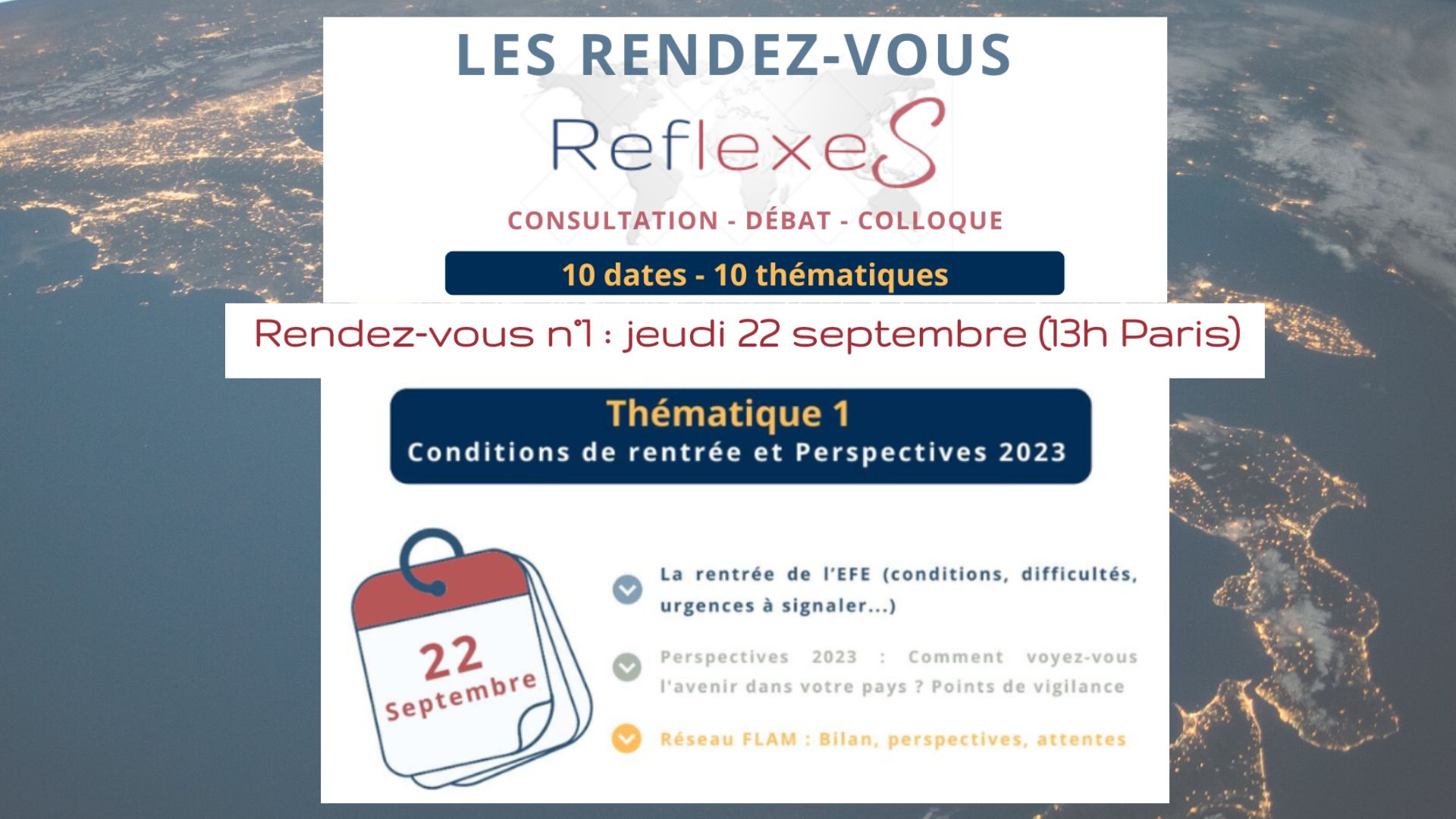 Le premier rendez-vous “RéflexeS“ aura lieu le 22 septembre
