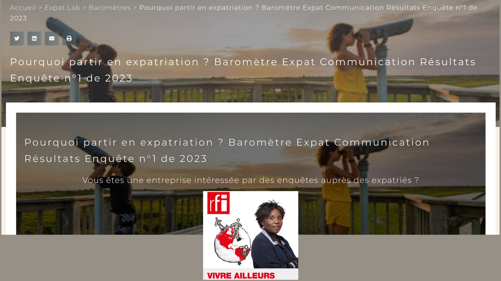 Vivre ailleurs, sur RFI : Première enquête 2023 du Baromètre d'Expat Communication